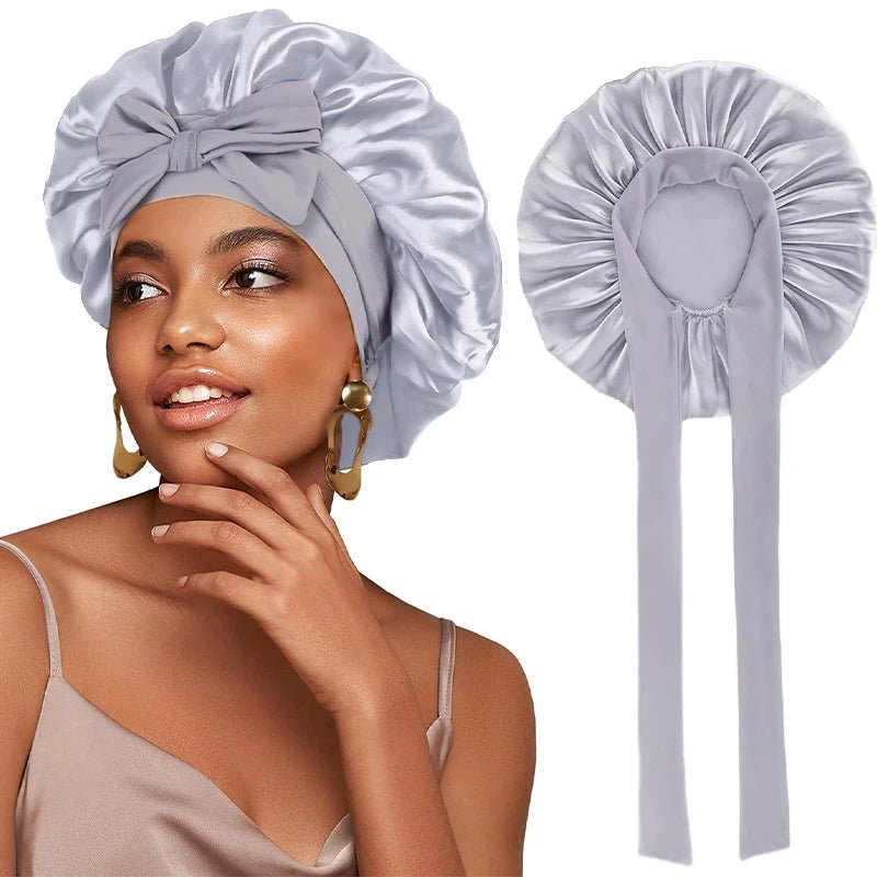 New Satin Solid Sleeping Hat With Stretchy Tie Band Elastic For Women Night Shower Cap Adjustable Hair Head Cover Bonnet Turban - Cozy & Co. Market