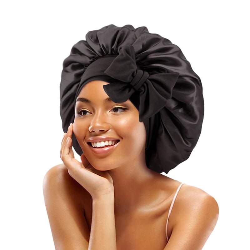 New Satin Solid Sleeping Hat With Stretchy Tie Band Elastic For Women Night Shower Cap Adjustable Hair Head Cover Bonnet Turban - Cozy & Co. Market