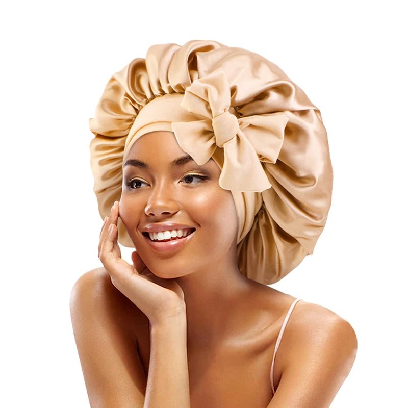 New Satin Solid Sleeping Hat With Stretchy Tie Band Elastic For Women Night Shower Cap Adjustable Hair Head Cover Bonnet Turban - Cozy & Co. Market