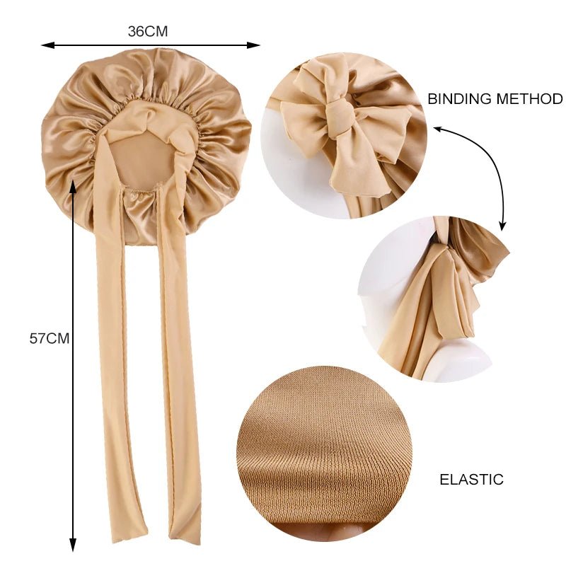 New Satin Solid Sleeping Hat With Stretchy Tie Band Elastic For Women Night Shower Cap Adjustable Hair Head Cover Bonnet Turban - Cozy & Co. Market