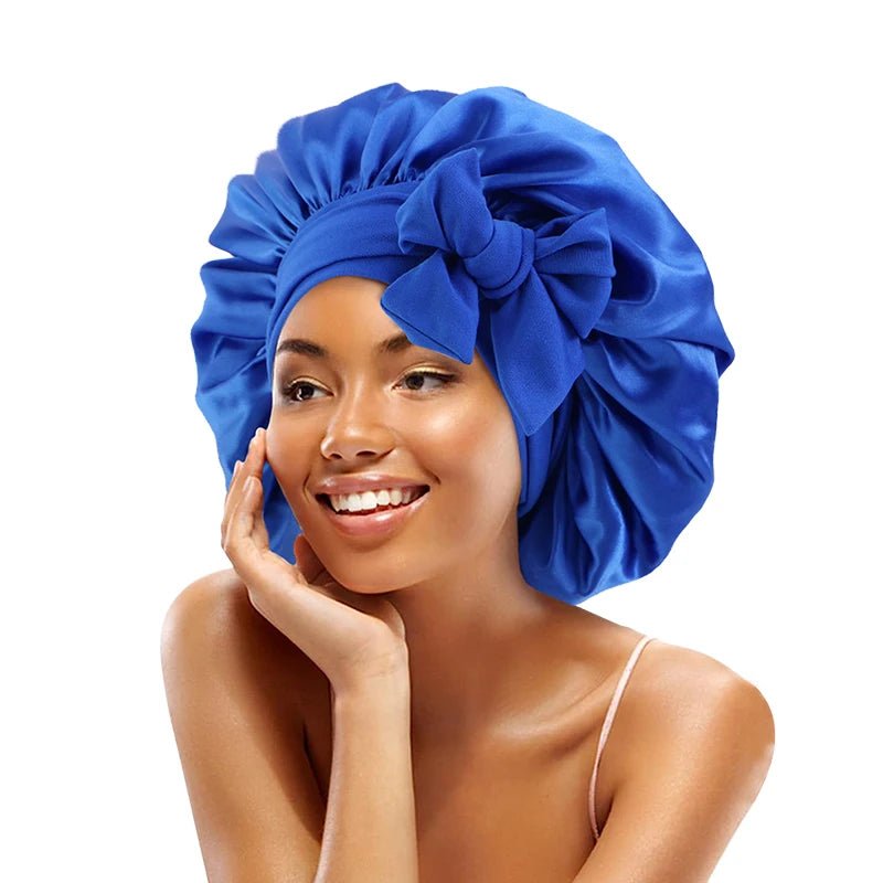 New Satin Solid Sleeping Hat With Stretchy Tie Band Elastic For Women Night Shower Cap Adjustable Hair Head Cover Bonnet Turban - Cozy & Co. Market