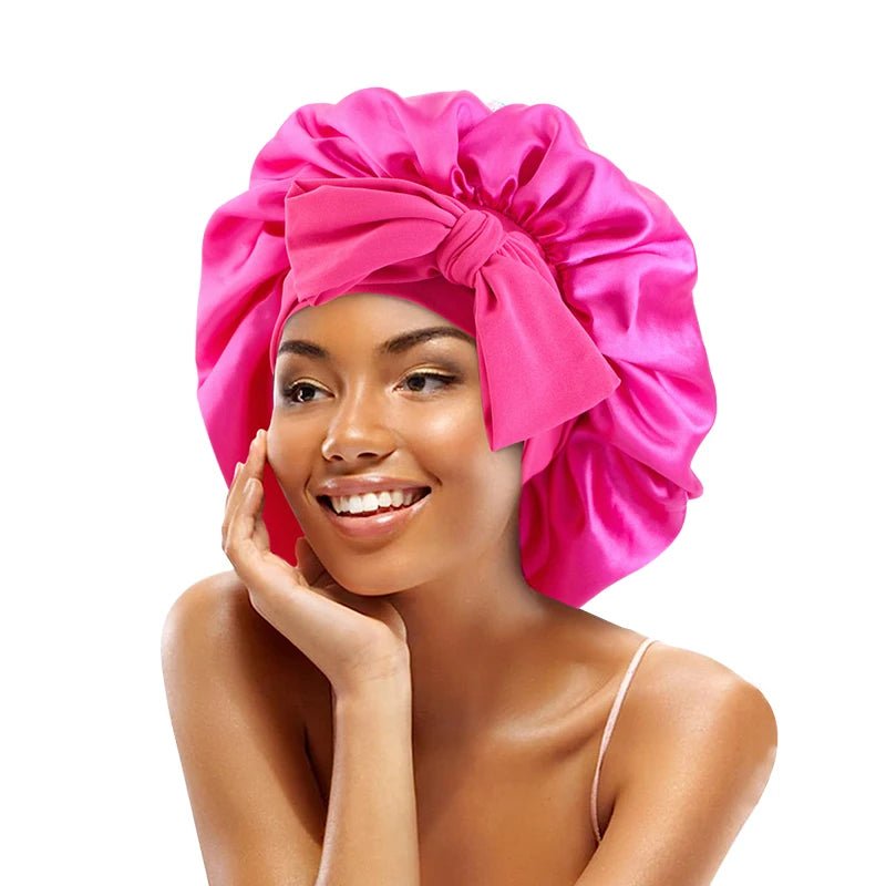New Satin Solid Sleeping Hat With Stretchy Tie Band Elastic For Women Night Shower Cap Adjustable Hair Head Cover Bonnet Turban - Cozy & Co. Market