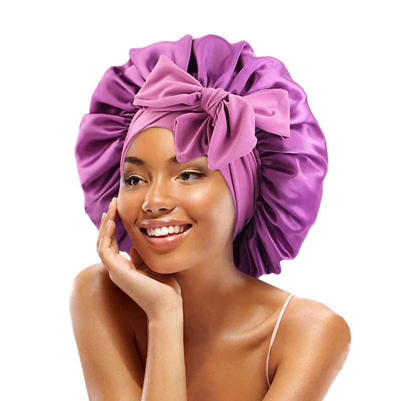 New Satin Solid Sleeping Hat With Stretchy Tie Band Elastic For Women Night Shower Cap Adjustable Hair Head Cover Bonnet Turban - Cozy & Co. Market