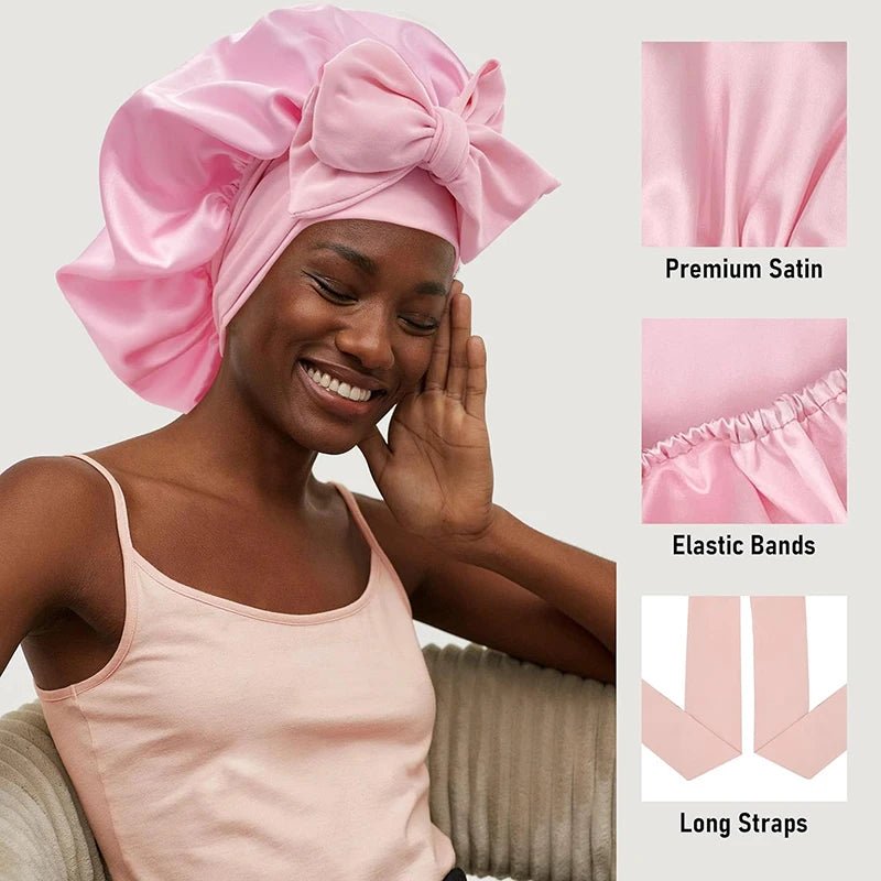 New Satin Solid Sleeping Hat With Stretchy Tie Band Elastic For Women Night Shower Cap Adjustable Hair Head Cover Bonnet Turban - Cozy & Co. Market