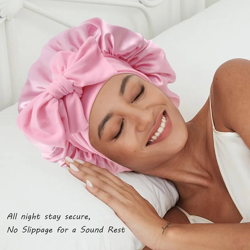 New Satin Solid Sleeping Hat With Stretchy Tie Band Elastic For Women Night Shower Cap Adjustable Hair Head Cover Bonnet Turban - Cozy & Co. Market