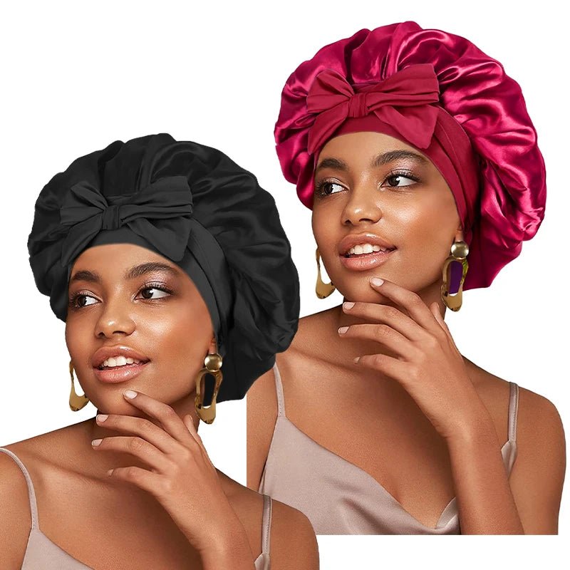 New Satin Solid Sleeping Hat With Stretchy Tie Band Elastic For Women Night Shower Cap Adjustable Hair Head Cover Bonnet Turban - Cozy & Co. Market