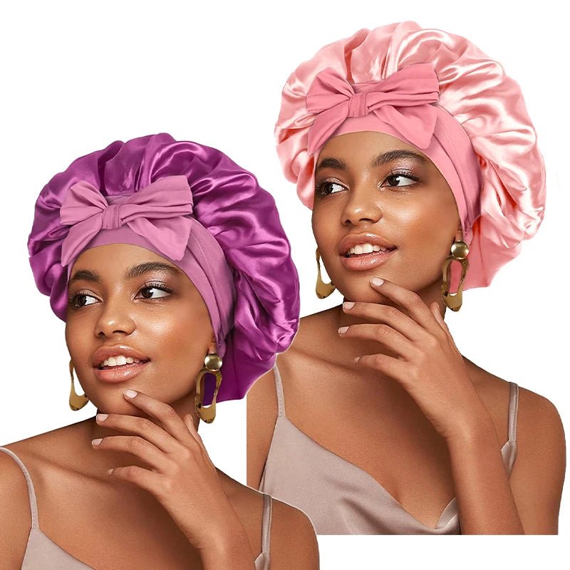 New Satin Solid Sleeping Hat With Stretchy Tie Band Elastic For Women Night Shower Cap Adjustable Hair Head Cover Bonnet Turban - Cozy & Co. Market