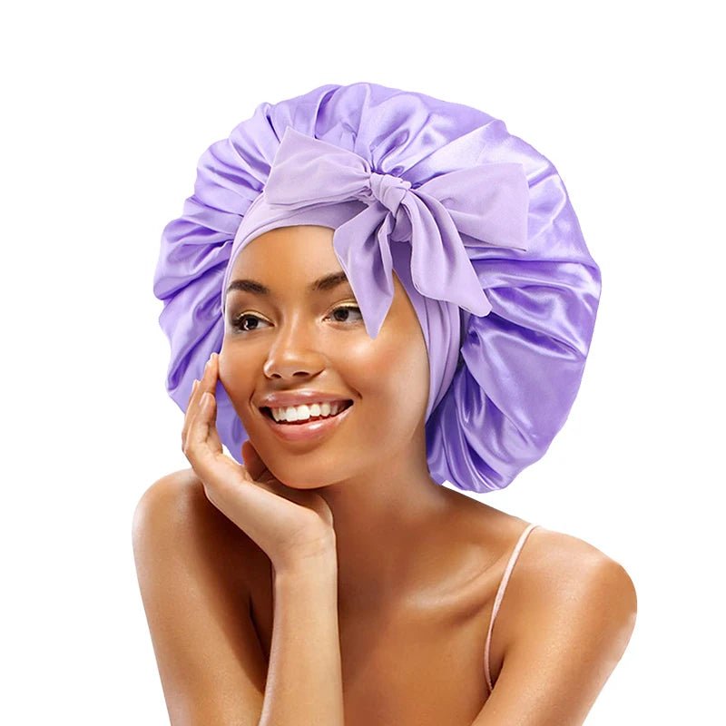 New Satin Solid Sleeping Hat With Stretchy Tie Band Elastic For Women Night Shower Cap Adjustable Hair Head Cover Bonnet Turban - Cozy & Co. Market