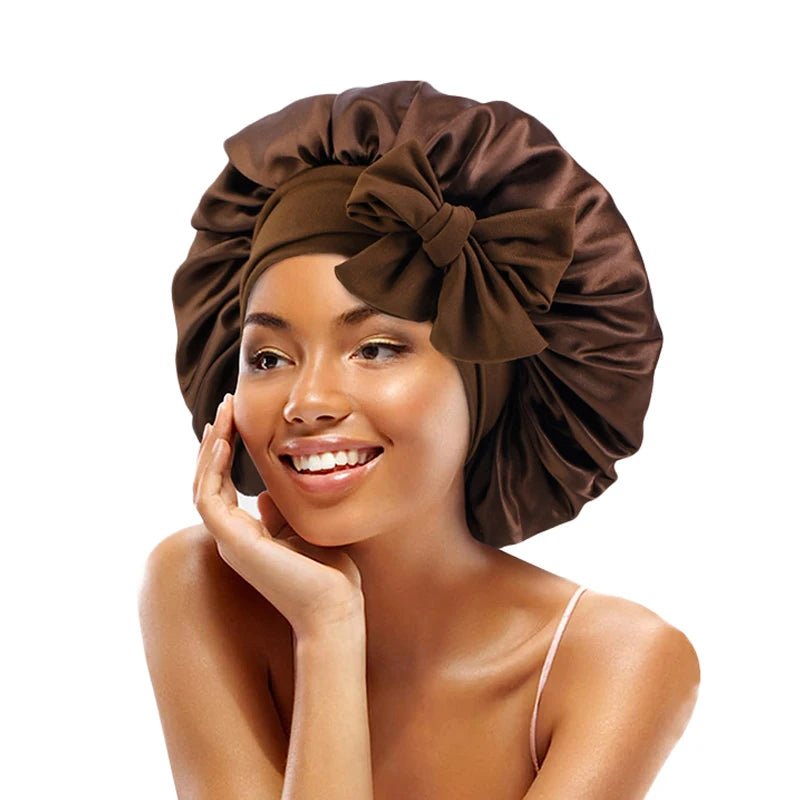 New Satin Solid Sleeping Hat With Stretchy Tie Band Elastic For Women Night Shower Cap Adjustable Hair Head Cover Bonnet Turban - Cozy & Co. Market