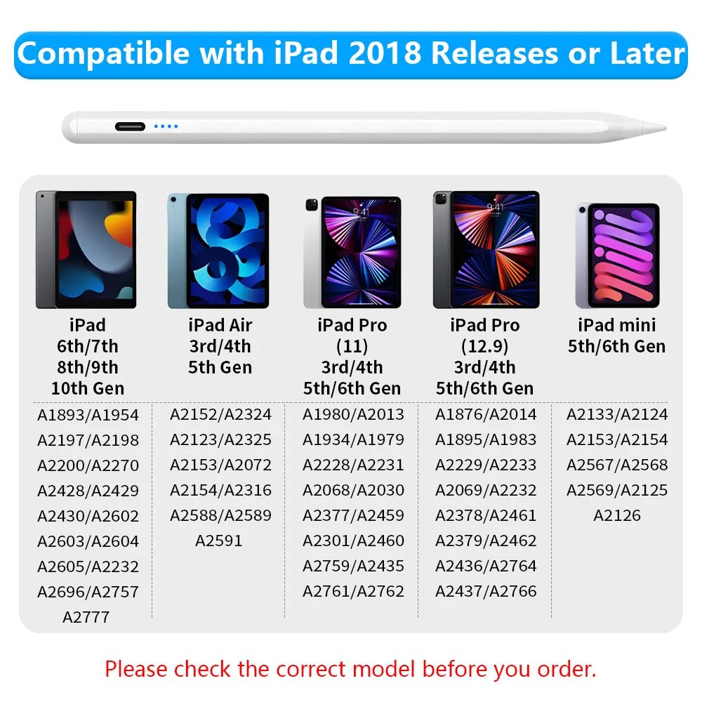 New Stylus Pen for iPad 2018-2026 Air/Mini/Pro iPad Pencil For Apple Pencil 2 with LED Power Indicators Palm Rejection Touch Pen - Cozy & Co. Market