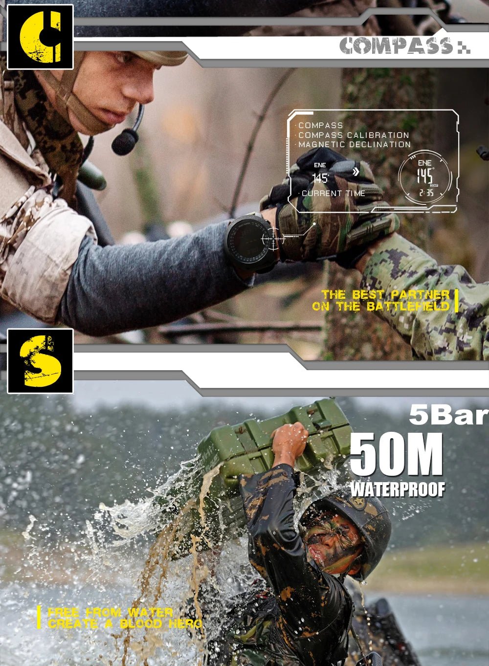 NORTH EDGE Men's sport Digital watch Hours Running Swimming Military Army watches Altimeter Barometer Compass waterproof 50m - Cozy & Co. Market