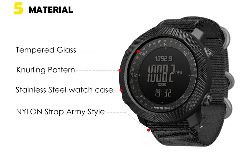 NORTH EDGE Men's sport Digital watch Hours Running Swimming Military Army watches Altimeter Barometer Compass waterproof 50m - Cozy & Co. Market