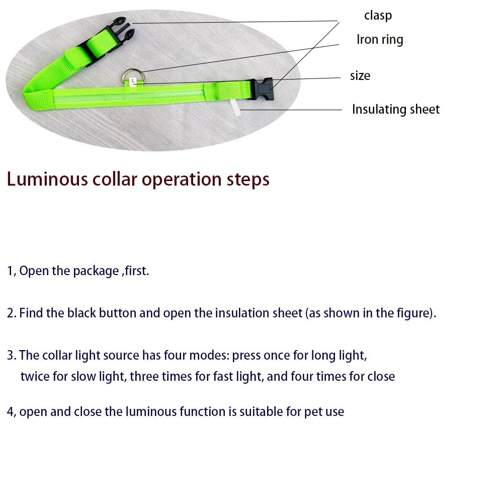 Nylon LED Night Safety Flashing Glow In The Dark Dog Leash Dogs Luminous Fluorescent Pet Dog Collar - Cozy & Co. Market