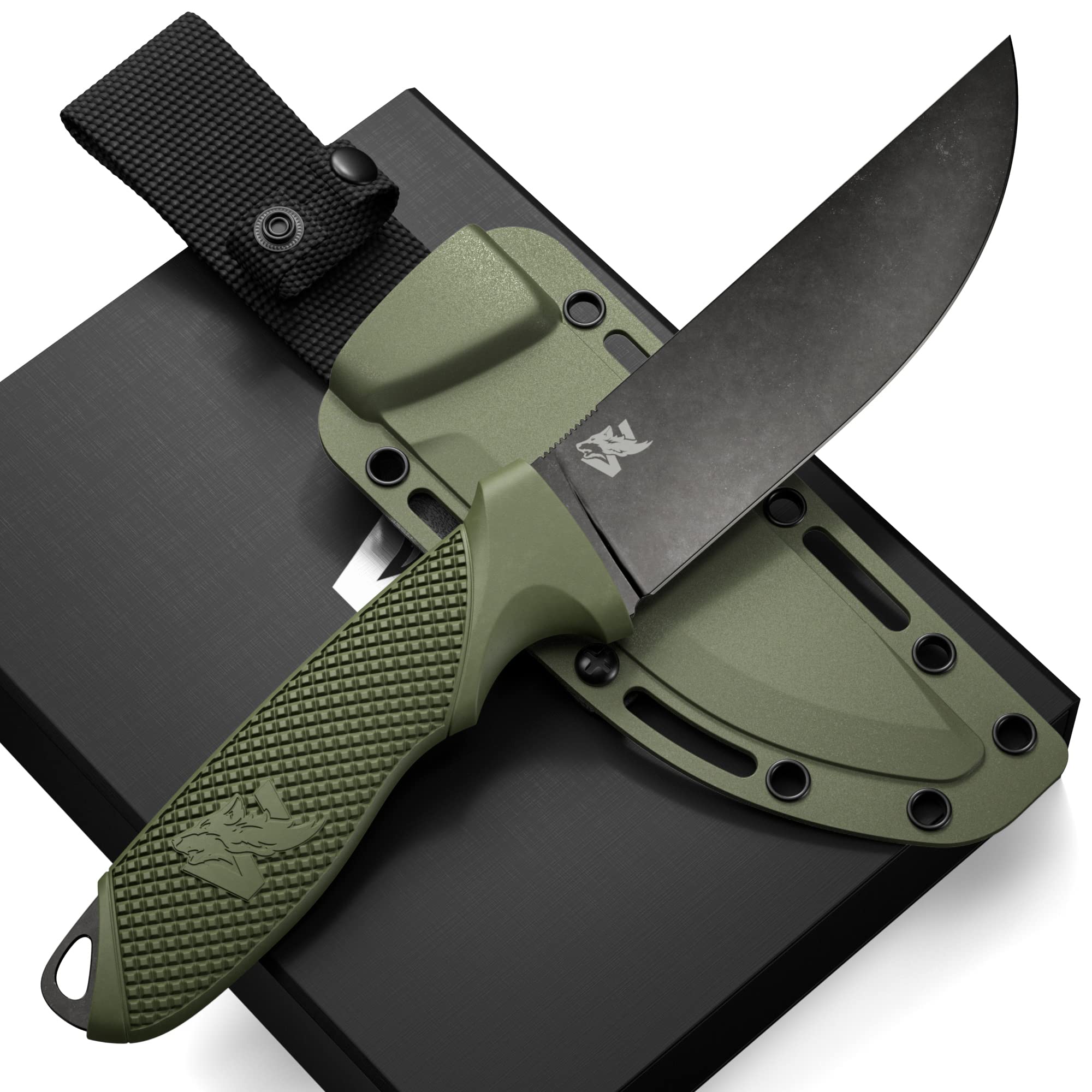 ODENWOLF W-FLAT Full Tang Survival Knife with Sheath - Stylish Tactical Fixed Blade Knife - Made of D2 Steel - Bushcraft and Camping Knife Survival - Perfect EDC Hunting Knife with TPE Handle - Cozy & Co. Market