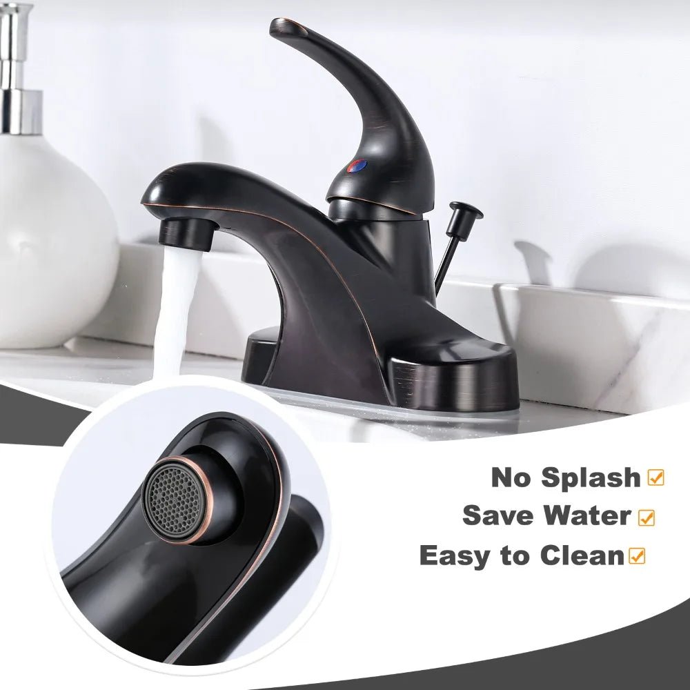 Oil Rubbed Bathroom Faucet 4 Inch Centerset Basin Sink Faucet with Lift-rod Drain,One Handle Vanity Faucets Basin Mixer Tap - Cozy & Co. Market