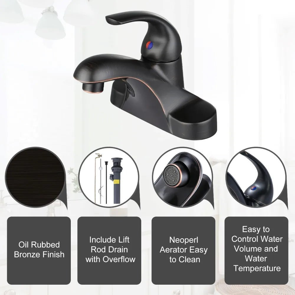 Oil Rubbed Bathroom Faucet 4 Inch Centerset Basin Sink Faucet with Lift-rod Drain,One Handle Vanity Faucets Basin Mixer Tap - Cozy & Co. Market