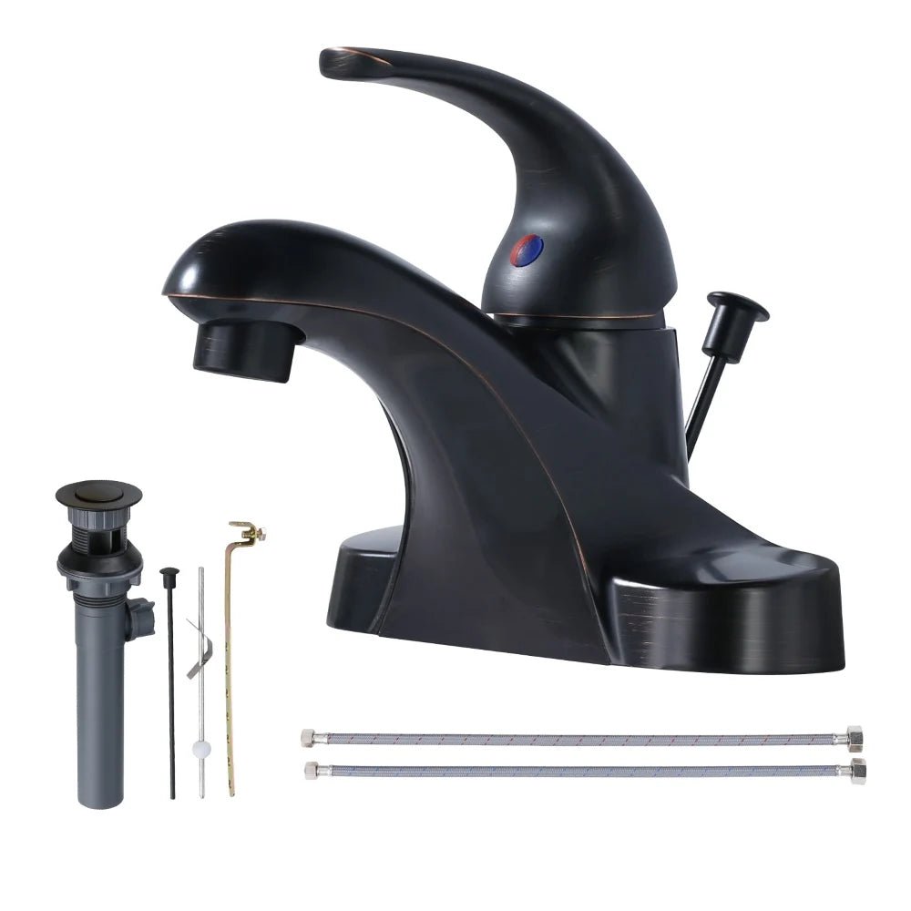 Oil Rubbed Bathroom Faucet 4 Inch Centerset Basin Sink Faucet with Lift-rod Drain,One Handle Vanity Faucets Basin Mixer Tap - Cozy & Co. Market