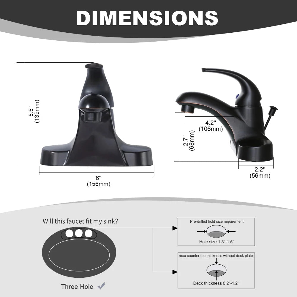 Oil Rubbed Bathroom Faucet 4 Inch Centerset Basin Sink Faucet with Lift-rod Drain,One Handle Vanity Faucets Basin Mixer Tap - Cozy & Co. Market