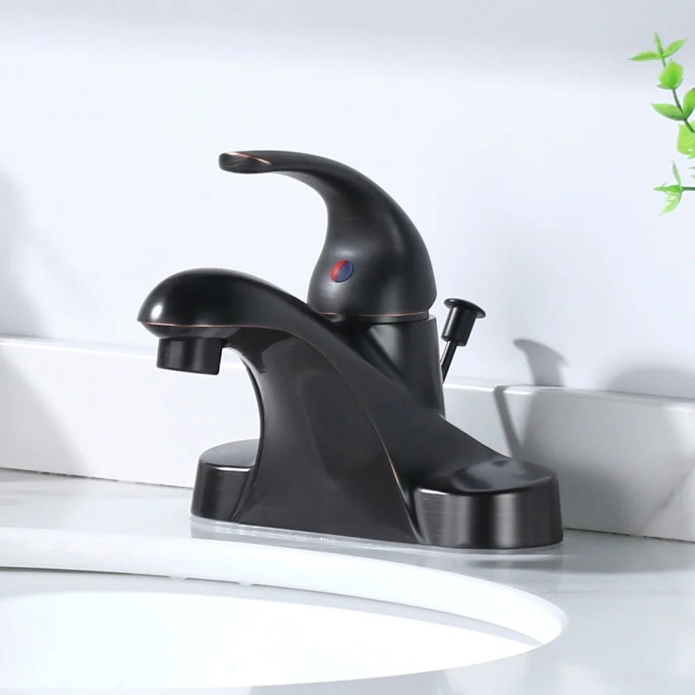 Oil Rubbed Bathroom Faucet 4 Inch Centerset Basin Sink Faucet with Lift-rod Drain,One Handle Vanity Faucets Basin Mixer Tap - Cozy & Co. Market