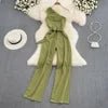 One Size Summer Fashion Slim Fit Slant Neck Sleeveless Jumpsuit High Waisted Straight Leg Wide Leg Pants Jumpsuit - Cozy & Co. Market