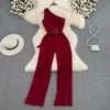 One Size Summer Fashion Slim Fit Slant Neck Sleeveless Jumpsuit High Waisted Straight Leg Wide Leg Pants Jumpsuit - Cozy & Co. Market