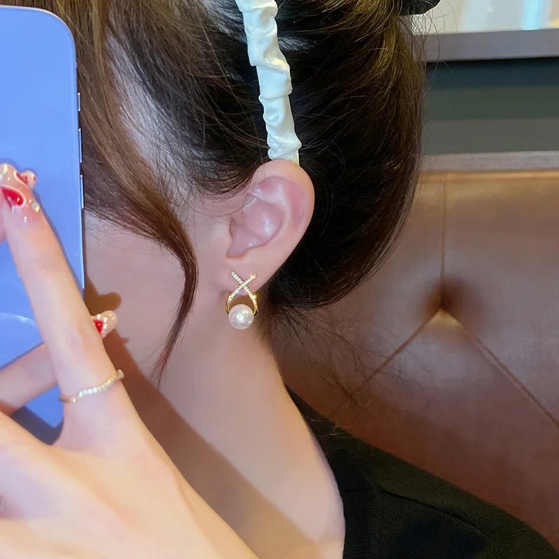 Pearl & Rhinestone Flower Drop Earrings - Cozy & Co. Market