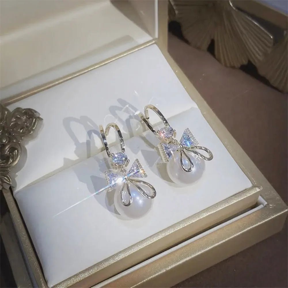 Pearl & Rhinestone Flower Drop Earrings - Cozy & Co. Market