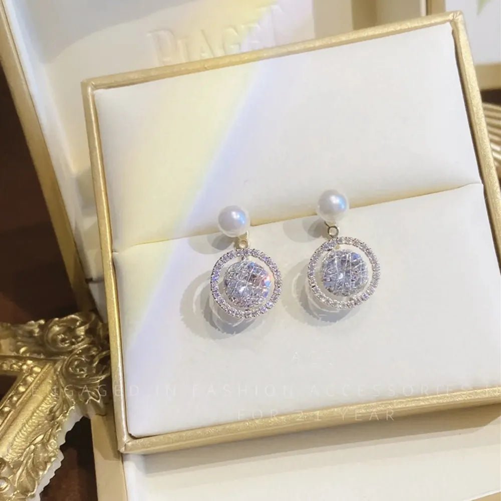 Pearl & Rhinestone Flower Drop Earrings - Cozy & Co. Market