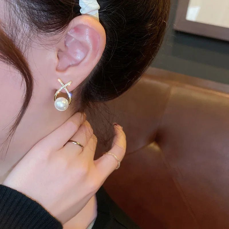 Pearl & Rhinestone Flower Drop Earrings - Cozy & Co. Market