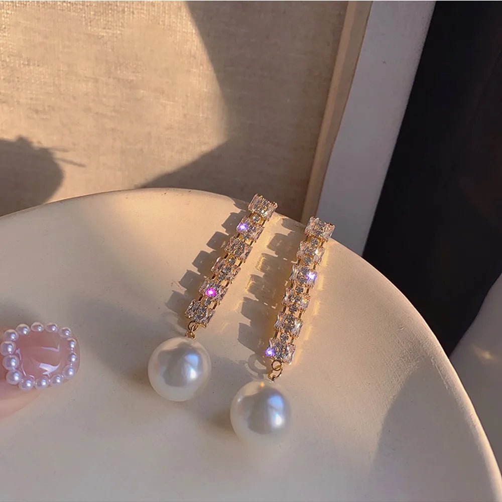 Pearl & Rhinestone Flower Drop Earrings - Cozy & Co. Market