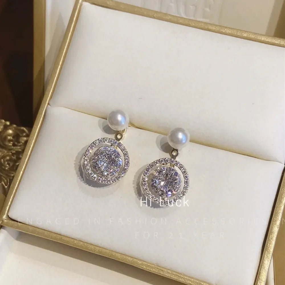 Pearl & Rhinestone Flower Drop Earrings - Cozy & Co. Market
