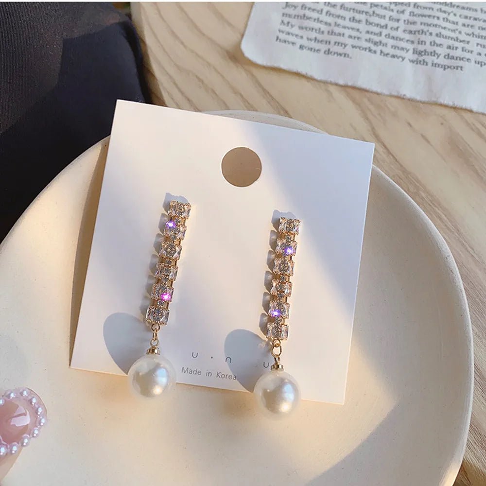 Pearl & Rhinestone Flower Drop Earrings - Cozy & Co. Market