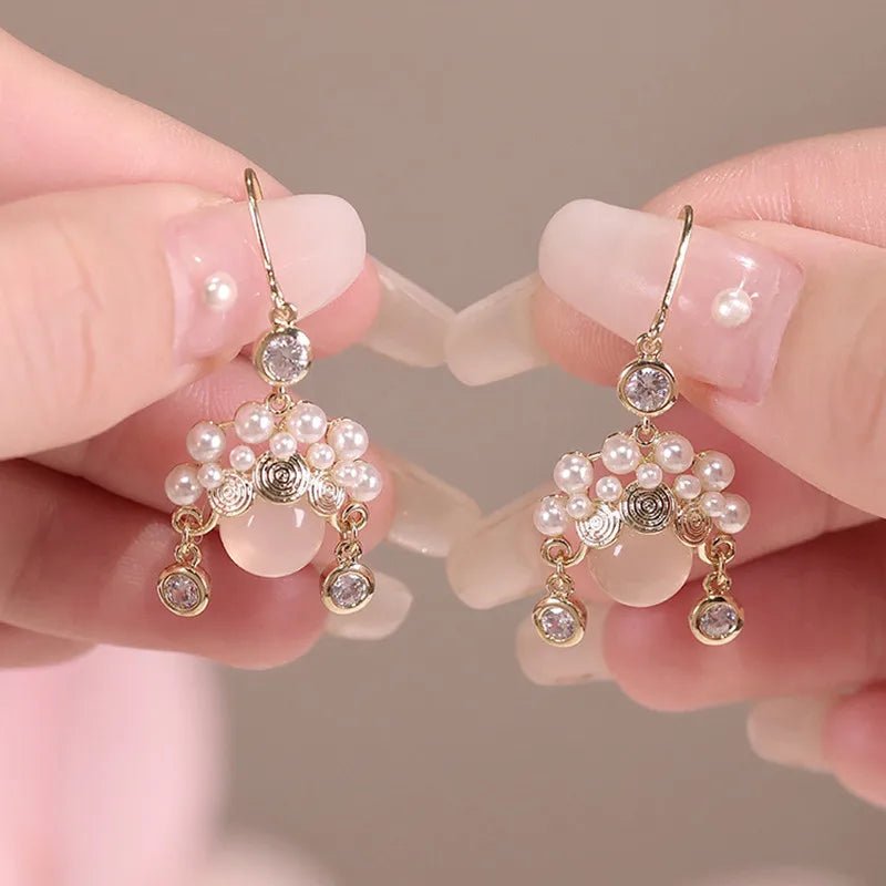 Pearl & Rhinestone Flower Drop Earrings - Cozy & Co. Market