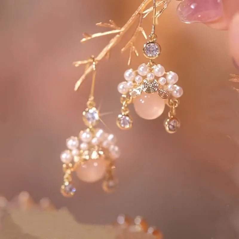 Pearl & Rhinestone Flower Drop Earrings - Cozy & Co. Market