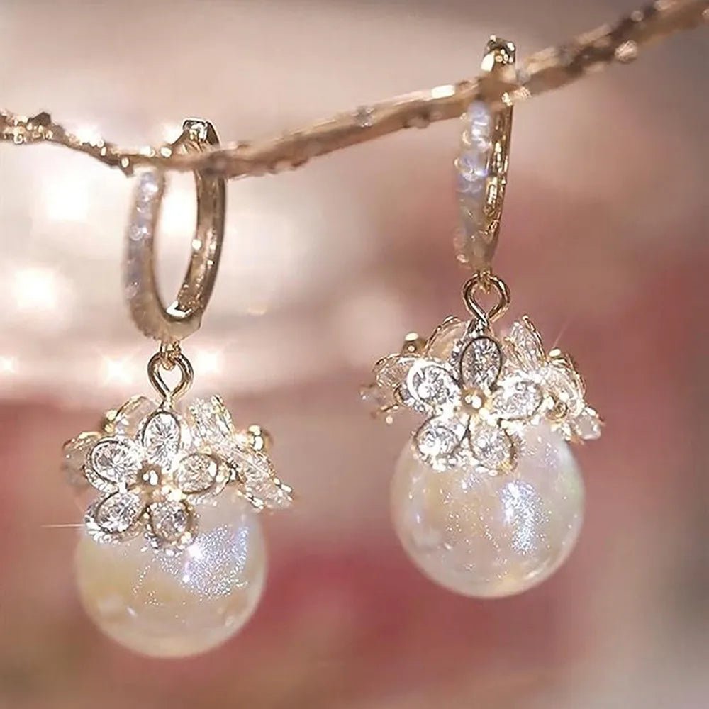 Pearl & Rhinestone Flower Drop Earrings - Cozy & Co. Market