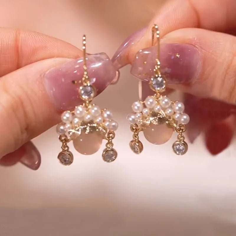 Pearl & Rhinestone Flower Drop Earrings - Cozy & Co. Market