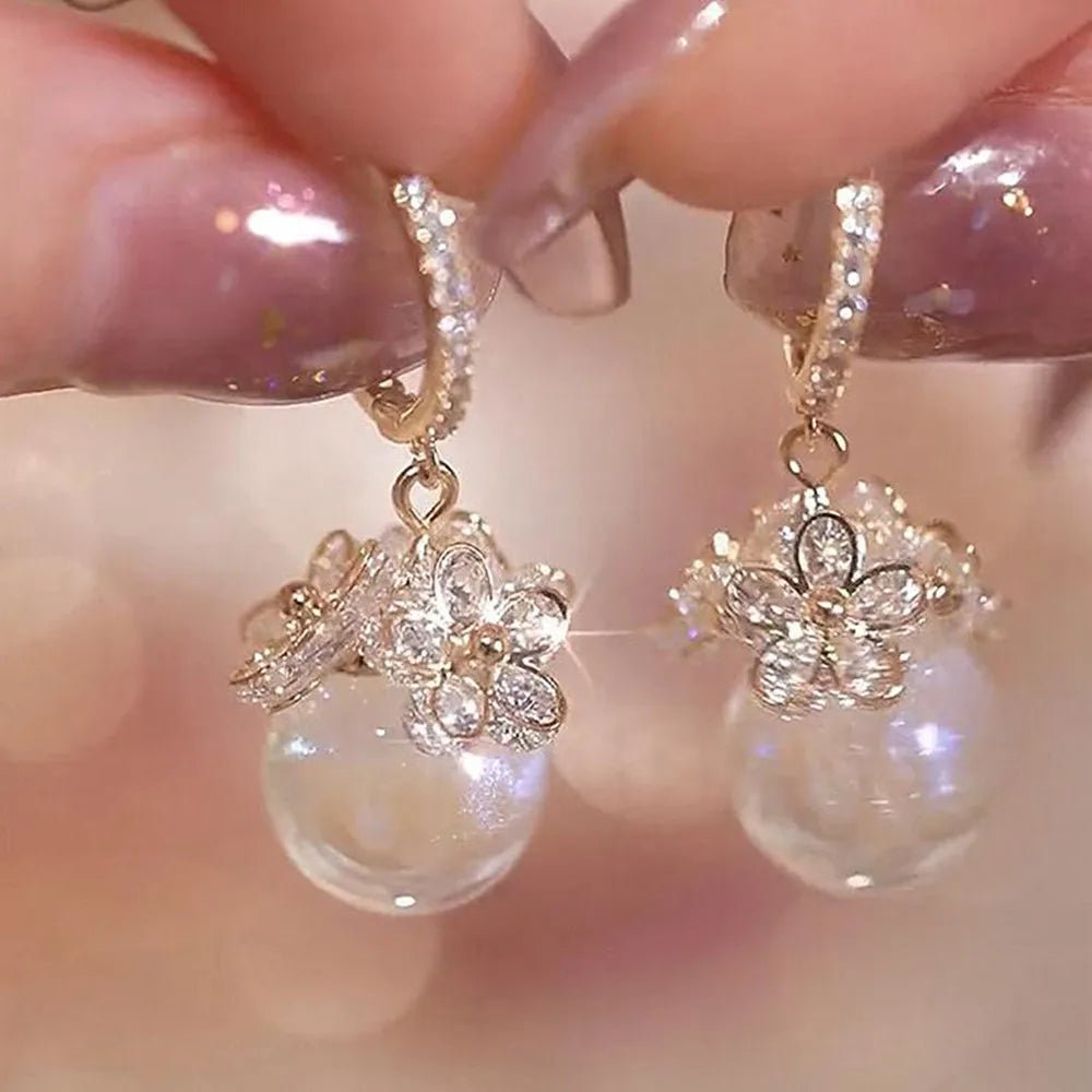Pearl & Rhinestone Flower Drop Earrings - Cozy & Co. Market