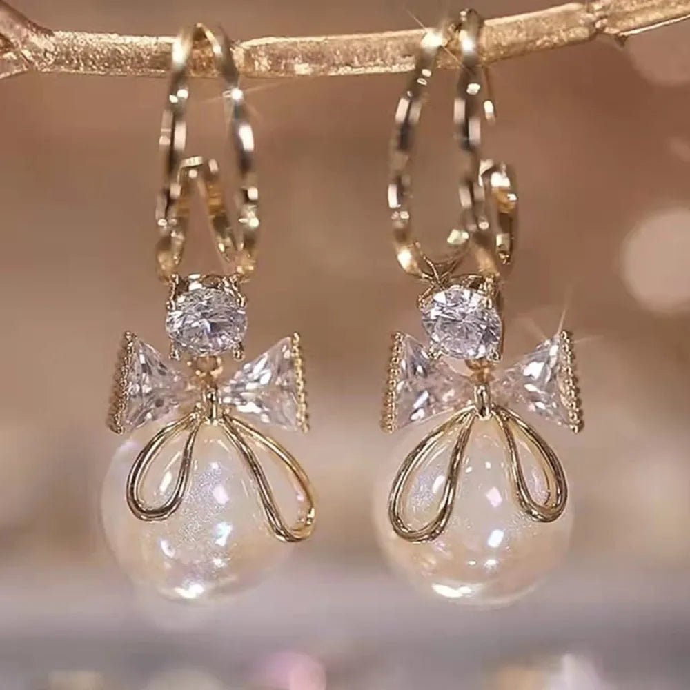 Pearl & Rhinestone Flower Drop Earrings - Cozy & Co. Market