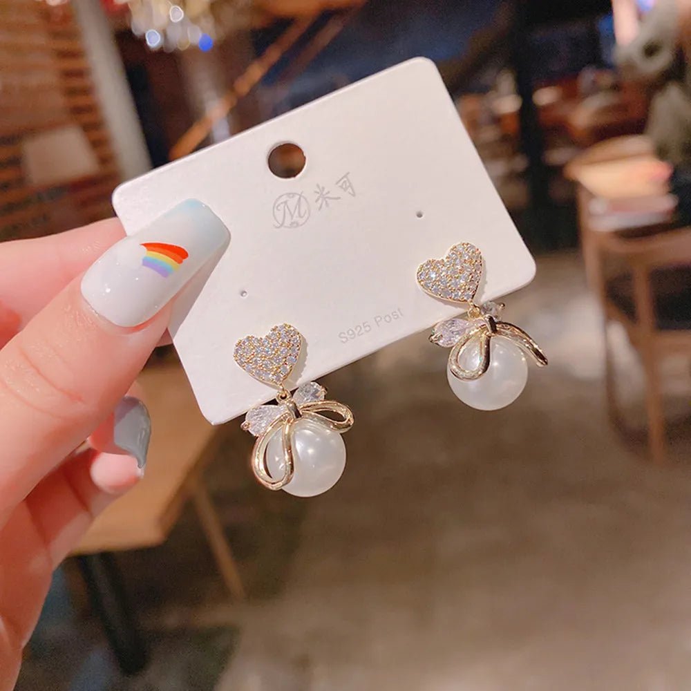 Pearl & Rhinestone Flower Drop Earrings - Cozy & Co. Market