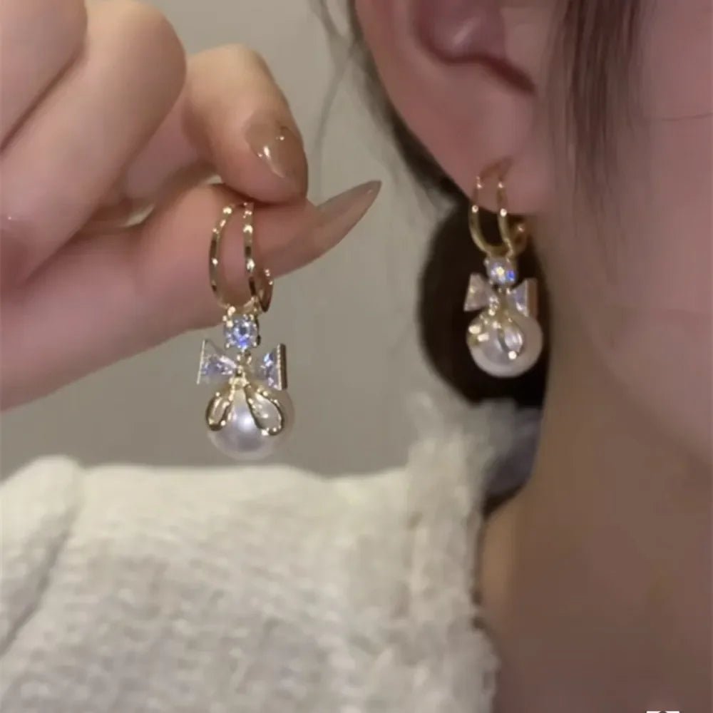 Pearl & Rhinestone Flower Drop Earrings - Cozy & Co. Market