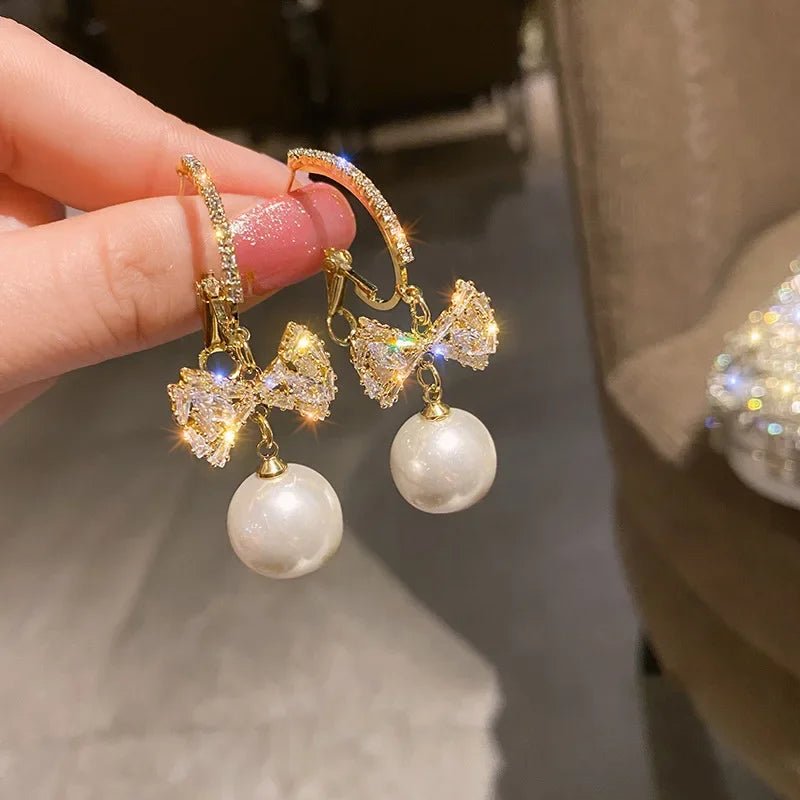 Pearl & Rhinestone Flower Drop Earrings - Cozy & Co. Market