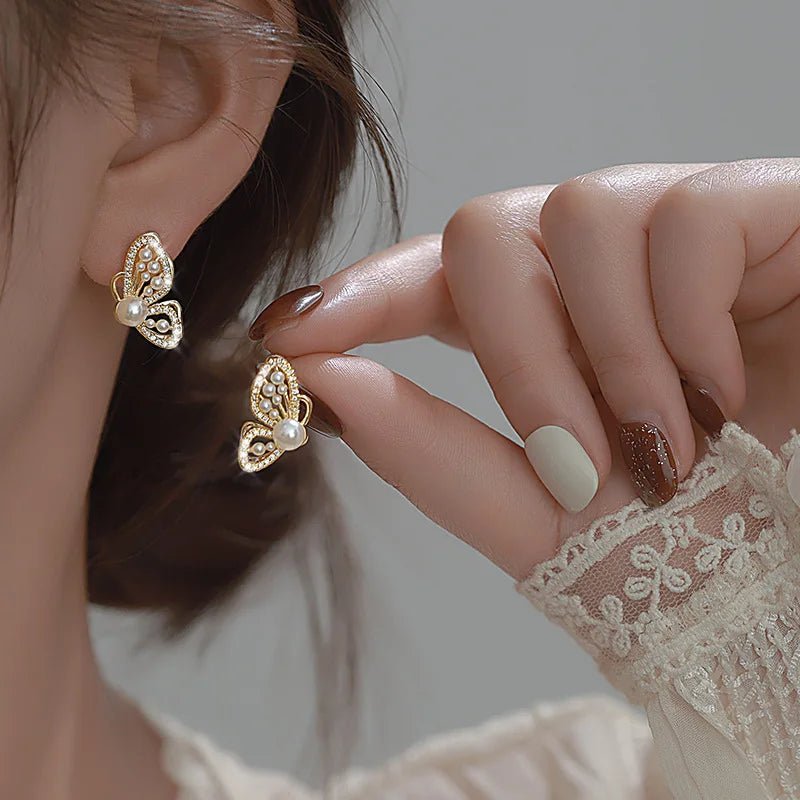 Pearl & Rhinestone Flower Drop Earrings - Cozy & Co. Market