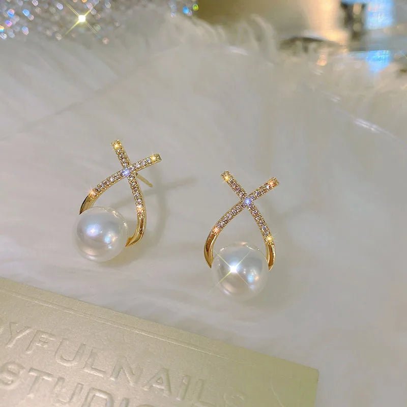 Pearl & Rhinestone Flower Drop Earrings - Cozy & Co. Market