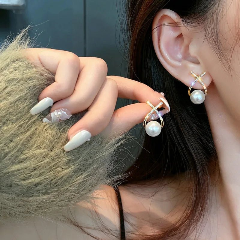 Pearl & Rhinestone Flower Drop Earrings - Cozy & Co. Market