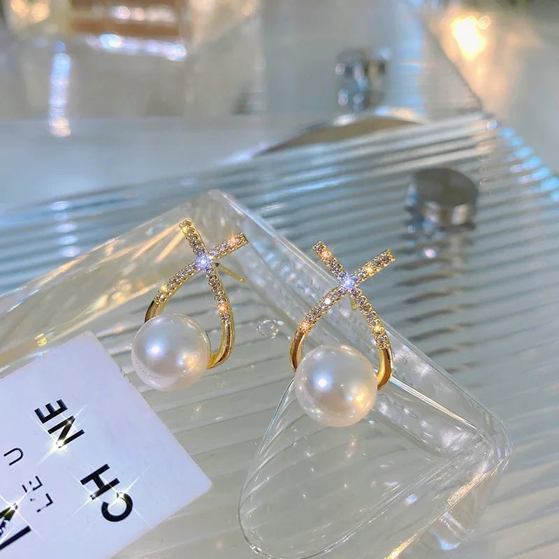 Pearl & Rhinestone Flower Drop Earrings - Cozy & Co. Market