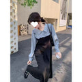 Plus-Size French-Style Faux Two-Piece Color-Blocked Shirt Dress for Women, 2025 Autumn and Winter New Style, Waist-Cinching, Slimming, Elegant Dress - Cozy & Co. Market