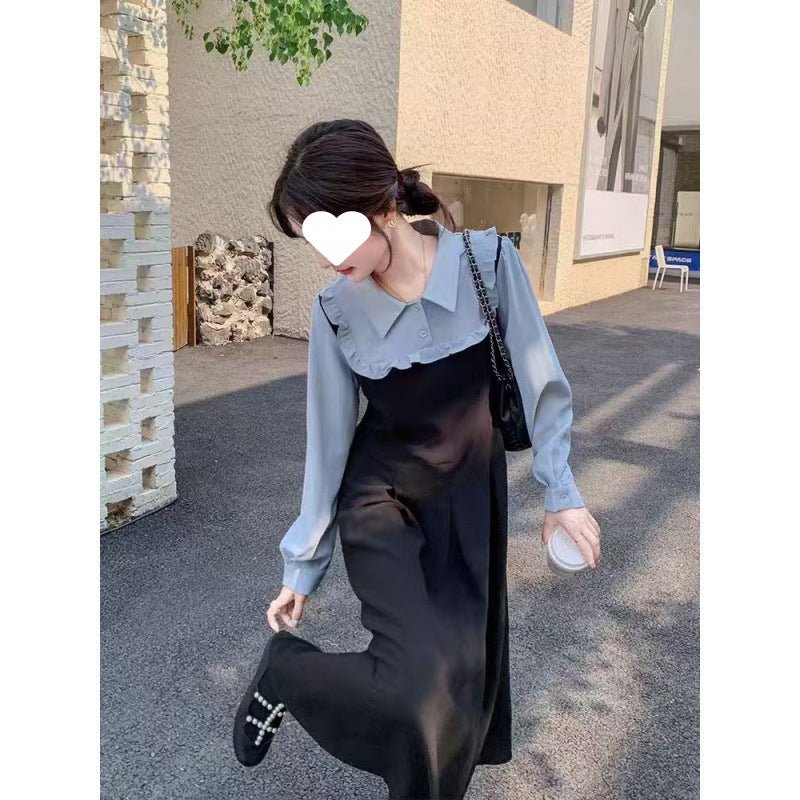 Plus-Size French-Style Faux Two-Piece Color-Blocked Shirt Dress for Women, 2025 Autumn and Winter New Style, Waist-Cinching, Slimming, Elegant Dress - Cozy & Co. Market