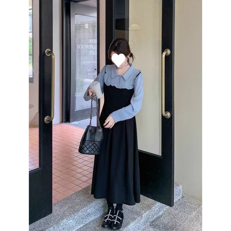 Plus-Size French-Style Faux Two-Piece Color-Blocked Shirt Dress for Women, 2025 Autumn and Winter New Style, Waist-Cinching, Slimming, Elegant Dress - Cozy & Co. Market