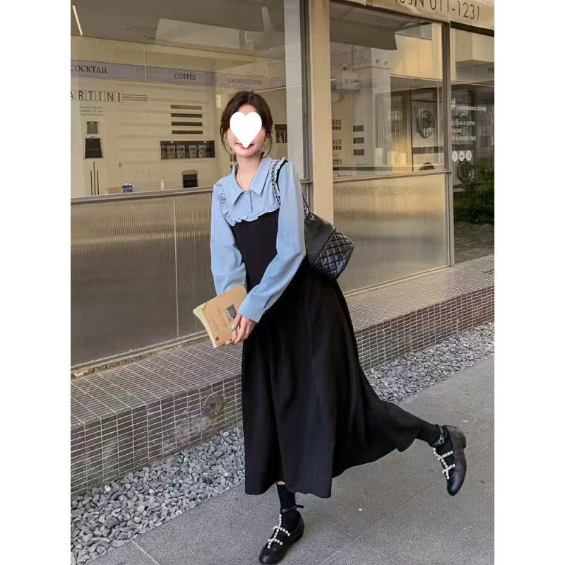 Plus-Size French-Style Faux Two-Piece Color-Blocked Shirt Dress for Women, 2025 Autumn and Winter New Style, Waist-Cinching, Slimming, Elegant Dress - Cozy & Co. Market