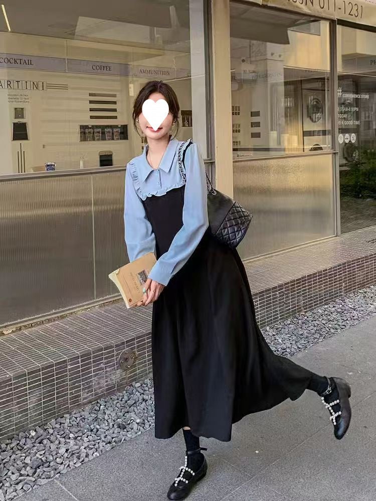 Plus-Size French-Style Faux Two-Piece Color-Blocked Shirt Dress for Women, 2025 Autumn and Winter New Style, Waist-Cinching, Slimming, Elegant Dress - Cozy & Co. Market